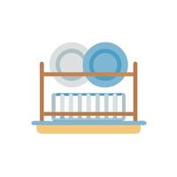 Dish rack with plates and glasses on it vector