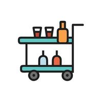 A bar cart with bottles and glasses on it vector