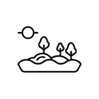 A line drawing of a landscape with trees and sun vector