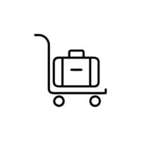 A black and white line icon of a suitcase on a cart vector