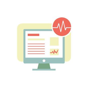 A computer monitor with a heartbeat icon on it vector