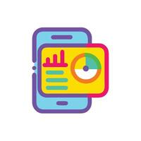 A colorful phone with a graph and bar chart vector