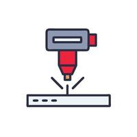 A red and white icon of a drill machine vector