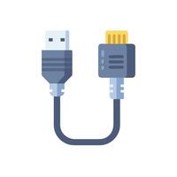Usb cable connected to a computer, flat design vector