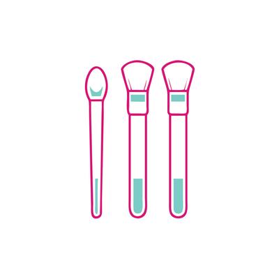 Three brushes with different colors on them
