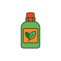 A bottle of green liquid with a leaf on it vector