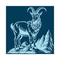 The goat is standing on a mountain with a blue background vector