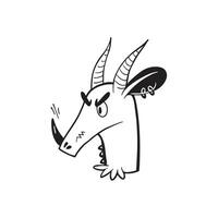 A cartoon goat head with horns and a long tail vector
