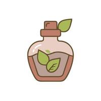 A bottle with a plant in it and leaves on it vector