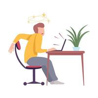 Dizziness Young Man Sitting at the Desk Looking into the Computer Screen Flat Illustration vector
