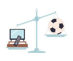 Computer Game Equipment is on One Side of Scale, Soccer Ball on the Other, Scales with Bad and Good Habits, Choosing Between Healthy and Unhealthy Lifestyle Flat Illustration vector