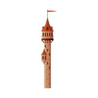 Castle Tower with Red Flag, Part of Medieval Ancient Stone Fortress Illustration vector