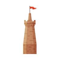 Castle Tower with Flag, Part of Medieval Ancient Stone Fortress Illustration vector