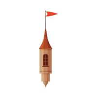 Castle Tower Part with Red Flag, Element of Medieval Stone Fortress Illustration vector