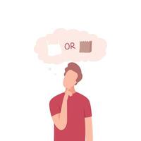 Man Trying to Make Decision, Plastic or Paper, Guy Thinking about Environmental Protection Flat Illustration vector