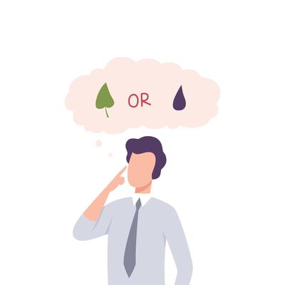 Man Trying to Make Decision, Environment or Industry, Guy Thinking about Environmental Protection Flat Illustration
