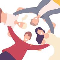 Group of Happy People Embracing Together in Circle, View from the Bottom Flat Illustration vector