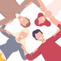 Group of Happy People Standing Together Forming Circle, View from the Bottom Flat Illustration vector