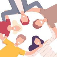 Group of Happy People Standing Together Forming Circle, Low Angle View Flat Illustration vector