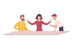 Angry Colleagues Arguing and Shouting, Stressful Working Environment Flat Illustration vector