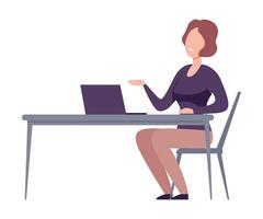 Businesswoman Character Sitting at the Desk Working at Computer and Arguing Flat Illustration vector