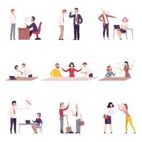 Bosses Threatening and Yelling to Office Workers Set, Stressful Working Environment Flat Illustration vector