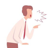 Furious Businessman Character Yelling Pointing with His Finger Flat Illustration vector