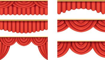 Red Curtains Collection, Theater Stage Design Element Illustration on White Background vector