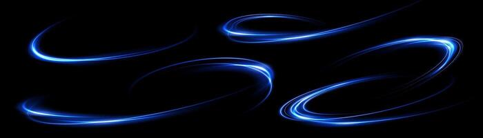 Dynamic Blue Light Swirls on a Striking Black Background in an Artful and Creative Manner vector