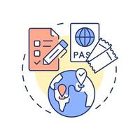 Pre trip planning multi color concept icon. Prepare for challenges. Travel risk management solution. Round shape line illustration. Abstract idea. Graphic design. Easy to use in promotional material vector