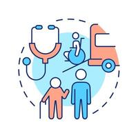 Non emergency medical transportation multi color concept icon. Assistance to elderly and disabled patients. Round shape line illustration. Abstract idea. Graphic design. Easy to use in presentation vector
