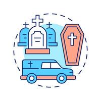 Funeral transports multi color concept icon. Delivery individuals to burial place. Medical vehicle service. Round shape line illustration. Abstract idea. Graphic design. Easy to use in presentation vector