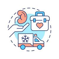 Organ transport multi color concept icon. Delivery of body parts for transplantation. Medical vehicle service. Round shape line illustration. Abstract idea. Graphic design. Easy to use in application vector