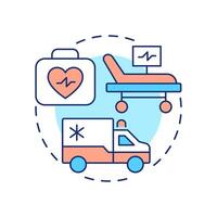 Stretcher transportation multi color concept icon. Move patients enabling to walk. Medical vehicle service. Round shape line illustration. Abstract idea. Graphic design. Easy to use in application vector
