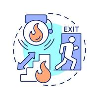 Fire evacuations multi color concept icon. Leaving area on fire immediately. Safety and emergency alert. Round shape line illustration. Abstract idea. Graphic design. Easy to use in presentation vector
