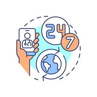 Global reach 24 7 multi color concept icon. Healthcare available at any time. Quality of medical service. Round shape line illustration. Abstract idea. Graphic design. Easy to use in application vector