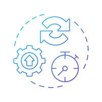Less development time blue gradient concept icon. Faster create, test, and deploy software. Pros of PWAs. Round shape line illustration. Abstract idea. Graphic design. Easy to use in presentation vector