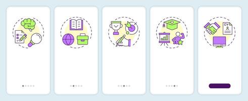 Career planning process onboarding mobile app screen. Walkthrough 5 steps editable graphic instructions with linear concepts. UI, UX, GUI template vector
