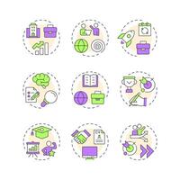 Career planning multi color concept icons. Self assessment, skill development. Job search. Icon pack. Round shape illustrations for infographic, presentation. Abstract idea vector