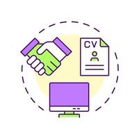 Job search and application multi color concept icon. Resume, interview. Employment, hiring. Round shape line illustration. Abstract idea. Graphic design. Easy to use in infographic, presentation vector