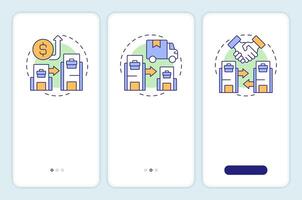 Types of intra group transactions onboarding mobile app screen. Walkthrough 3 steps editable graphic instructions with linear concepts. UI, UX, GUI template vector