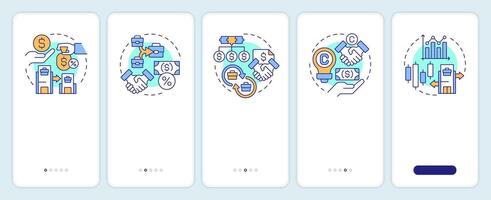 Intercompany transactions onboarding mobile app screen. Walkthrough 5 steps editable graphic instructions with linear concepts. UI, UX, GUI template vector
