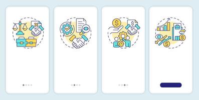 Intergroup accounting transactions onboarding mobile app screen. Walkthrough 4 steps editable graphic instructions with linear concepts. UI, UX, GUI template vector