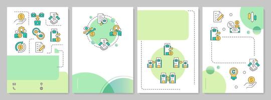Intercompany transactions green circle brochure template. B2B financial relationship. Leaflet design with linear icons. Editable 4 layouts vector