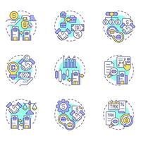 Intercompany transactions multi color concept icons. Interaction between commercial entities. Financial activity. Icon pack. Round shape illustrations for presentation. Abstract idea vector