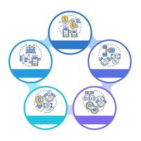 Intercompany transactions infographic circles flowchart. Business activities and finances. Visualization diagram with 5 steps. Circular info graphic editable vector