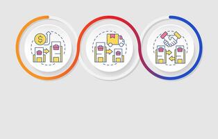 Types of intra group transactions infographics circles sequence. Finances transfers control. Visualization layout with 3 steps. Info chart loop process presentation vector
