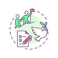 Volunteer coordination multi color concept icon. Supporters work organization. Contribution management. Round shape line illustration. Abstract idea. Graphic design. Easy to use in brochure vector