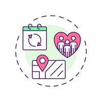 Volunteer scheduling multi color concept icon. Nonprofit organization work planning. Contribution management. Round shape line illustration. Abstract idea. Graphic design. Easy to use in brochure vector