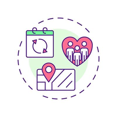 Volunteer scheduling multi color concept icon. Nonprofit organization work planning. Contribution management. Round shape line illustration. Abstract idea. Graphic design. Easy to use in brochure
